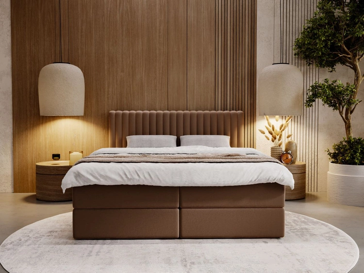 Łóżko kontynentalne z pojemnikiem na pościel 180x200 Marbella brązowe