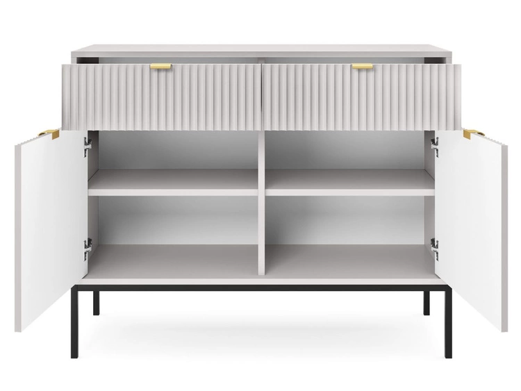 Komoda z drzwiami i szufladami Amber szara na czarnych nogach