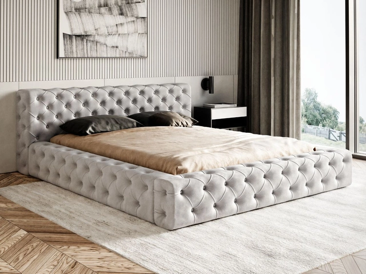 Łóżko tapicerowane z pojemnikiem i stelażem 140x200 cm Palini Jasnoszare