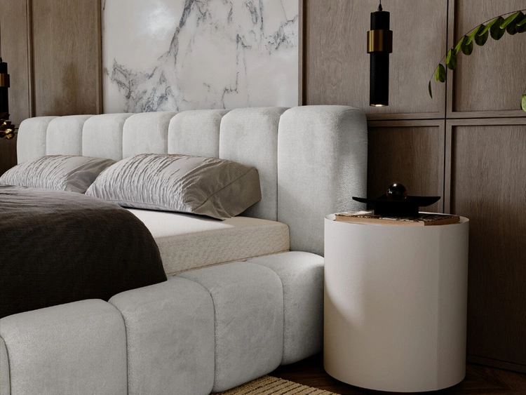 Łóżko tapicerowane z pojemnikiem na pościel 160x200 Ibiza Jasnoszare