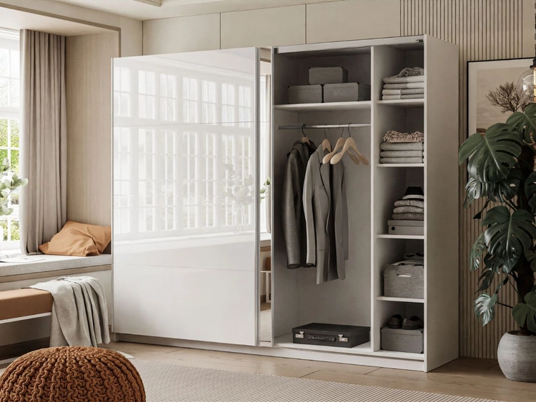 Szafa dwudrzwiowa z drzwiami przesuwnymi 244 cm Nuveo Biały połysk