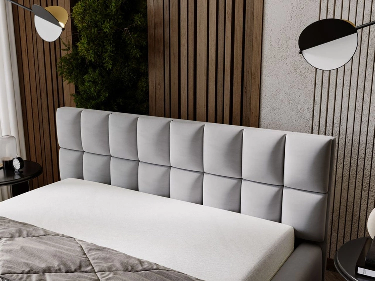 Łóżko tapicerowane z pojemnikiem i stelażem 200x200 Hugo Szare