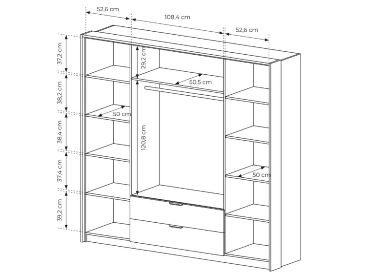 Szafa czterodrzwiowa z drzwiami uchylnymi Montreal Brązowa, Czarny