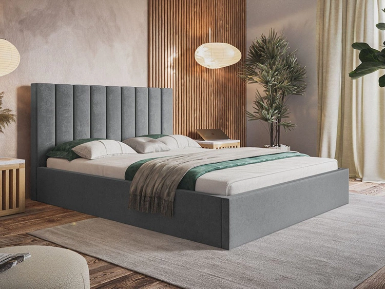 Łóżko tapicerowane z pojemnikiem i stelażem 140x200 Sesto szare