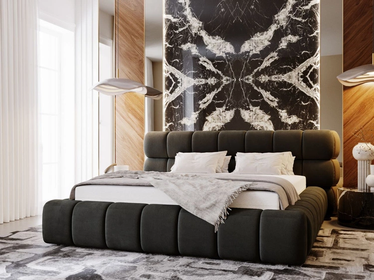 Łóżko tapicerowane z pojemnikiem i stelażem 160x200 Mellow Ciemny szary