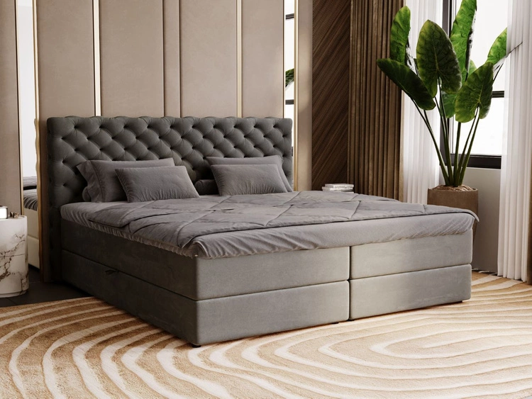 Łóżko kontynentalne z pojemnikiem na pościel 200x200 Bergamo ciemnoszare