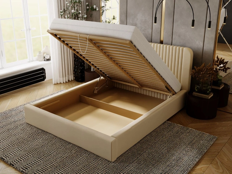 Łóżko tapicerowane z pojemnikiem i stelażem 120x200 Malmo Beżowe