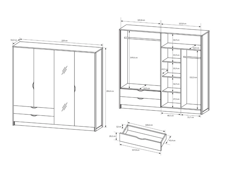 Szafa czterodrzwiowa z drzwiami uchylnymi Denis Dąb Sand Grande, Matera