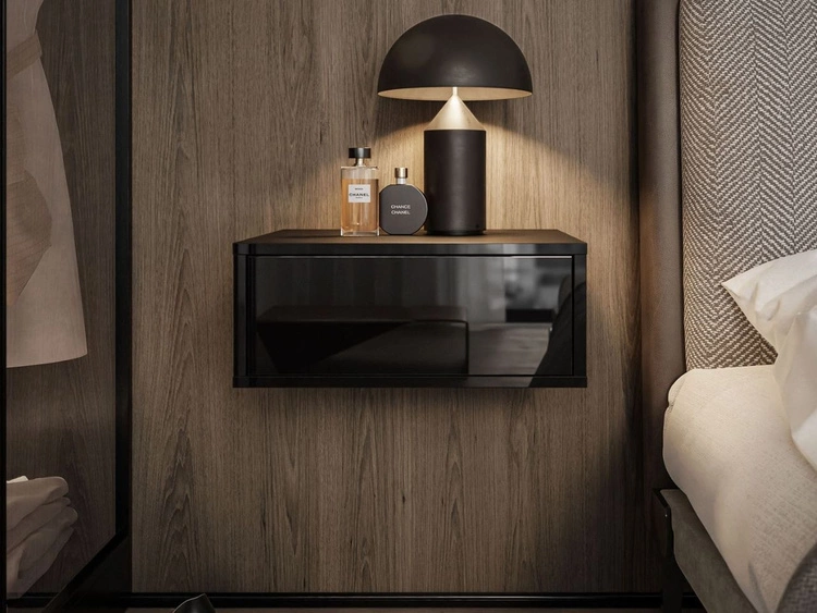 Stolik nocny wiszący z szufladą Brisa czarny połysk