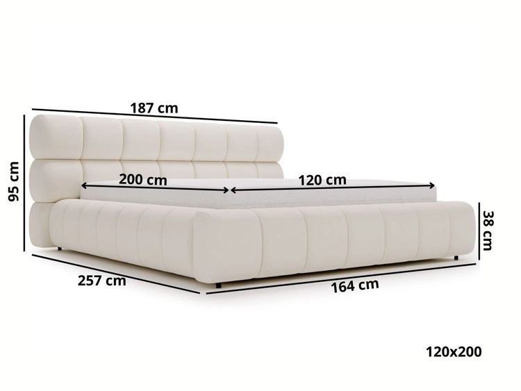 Łóżko tapicerowane z pojemnikiem i stelażem 120x200 Mellow Beżowe