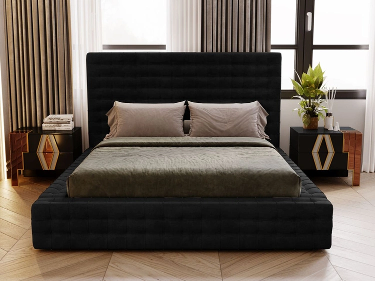 Łóżko tapicerowane z pojemnikiem i stelażem 180x200 Barbados Czarne