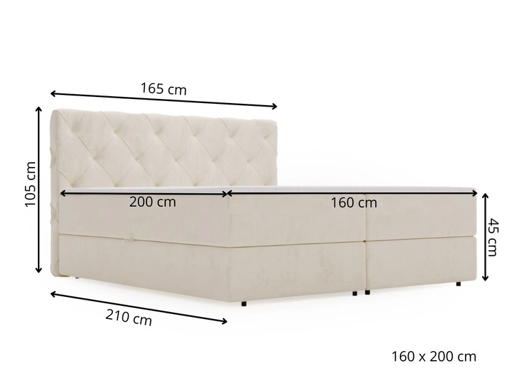 Łóżko kontynentalne z pojemnikiem na pościel 160x200 Napoli Szare