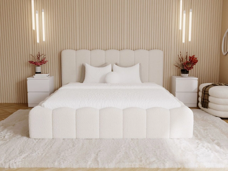 Łóżko tapicerowane z pojemnikiem i stelażem 160x200 Smile Kremowe