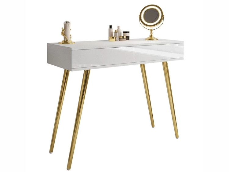 Konsola glamour z szufladami i złotymi nogami Olivine biały połysk