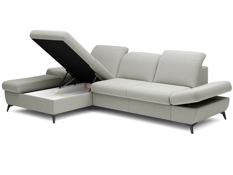 Narożnik L Lewy z funkcją spania i pojemnikiem Hannover Jasnoszary