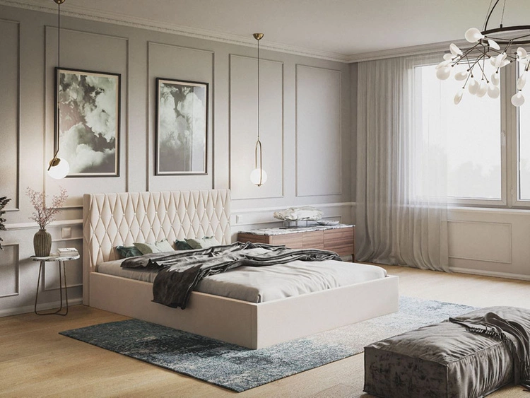 Łóżko tapicerowane z pojemnikiem i stelażem 140x200 Benny Beżowe