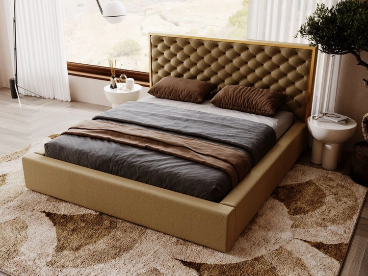 Łóżko tapicerowane z pojemnikiem i stelażem 160x200 Bonito Brązowy