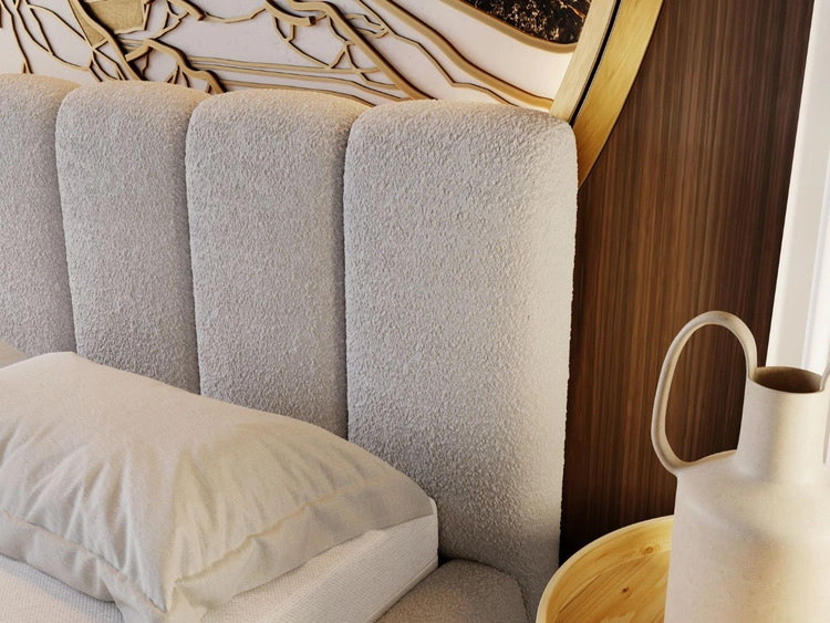 Łóżko tapicerowane bez pojemnika ze stelażem 160x200 Cloud w tkaninie bouclé Jasnoszare