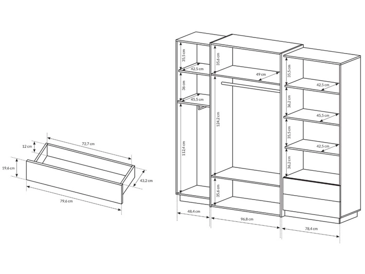 Szafa pięciodrzwiowa z drzwiami uchylnymi Morten Biała, Dąb Craft Złoty