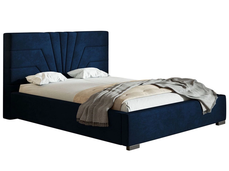 Łóżko tapicerowane z pojemnikiem i stelażem 140x200 Tesis Ciemnoniebieskie