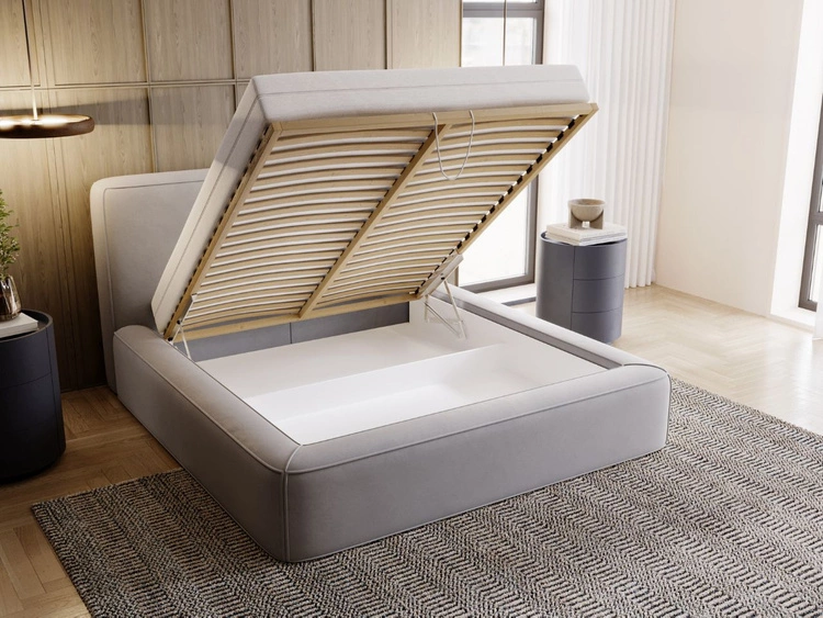 Łóżko tapicerowane z pojemnikiem i stelażem 140x200 Amaro Szare