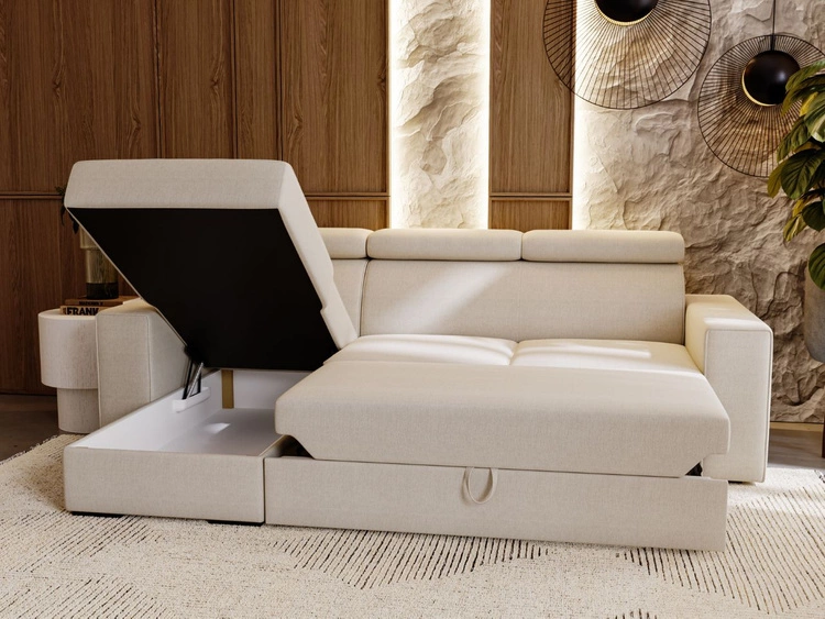 Narożnik L uniwersalny z funkcją spania i pojemnikiem Scala Czarny