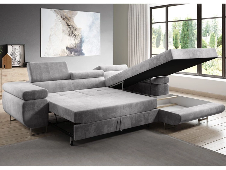 Narożnik L prawy z funkcją spania i pojemnikiem Solam Zielony