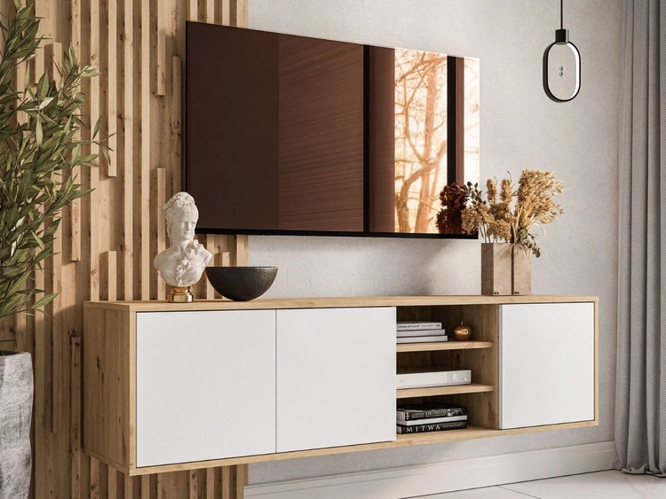 Szafka RTV pod telewizor wisząca z drzwiczkami Vivance Biały i dąb artisan