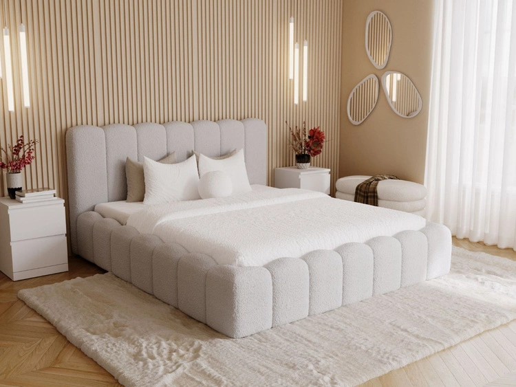 Łóżko tapicerowane z pojemnikiem i stelażem 140x200 Smile Jasnoszare