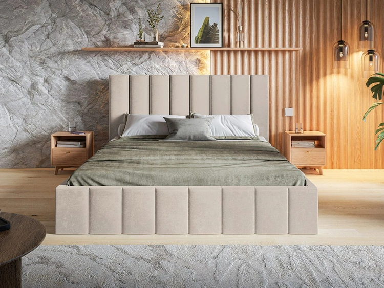 Łóżko tapicerowane z pojemnikiem i stelażem Siena 180x200 beżowy