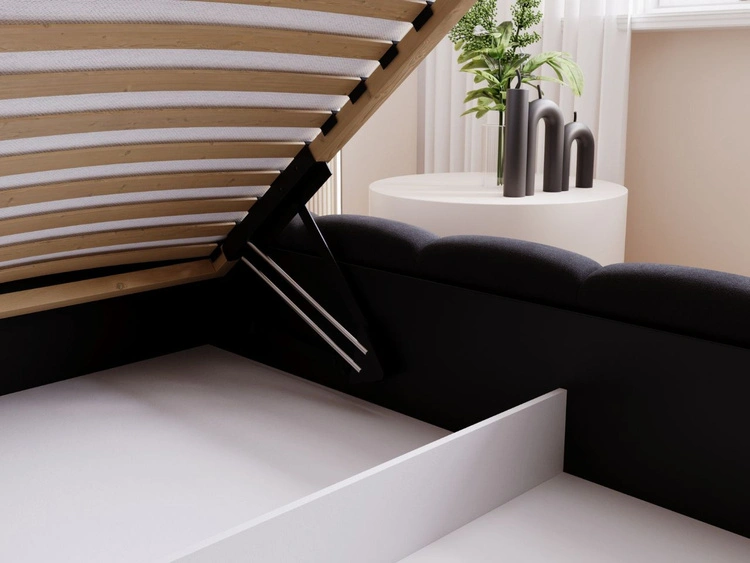 Łóżko tapicerowane z pojemnikiem i stelażem 200x200 Cloud Low czarne