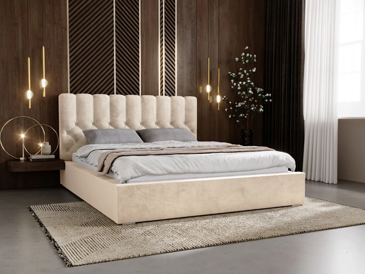 Łóżko tapicerowane z pojemnikiem i stelażem 180x200 cm Roma Beżowe