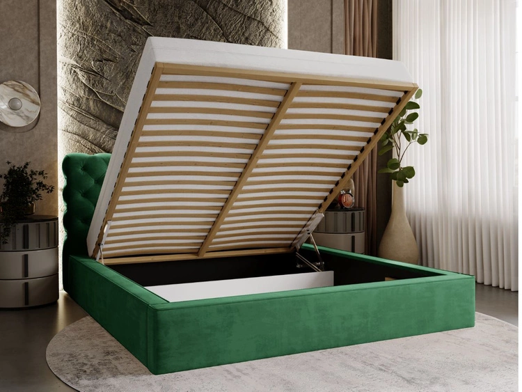 Łóżko tapicerowane z pojemnikiem i stelażem 160x200 Apollo Zielone