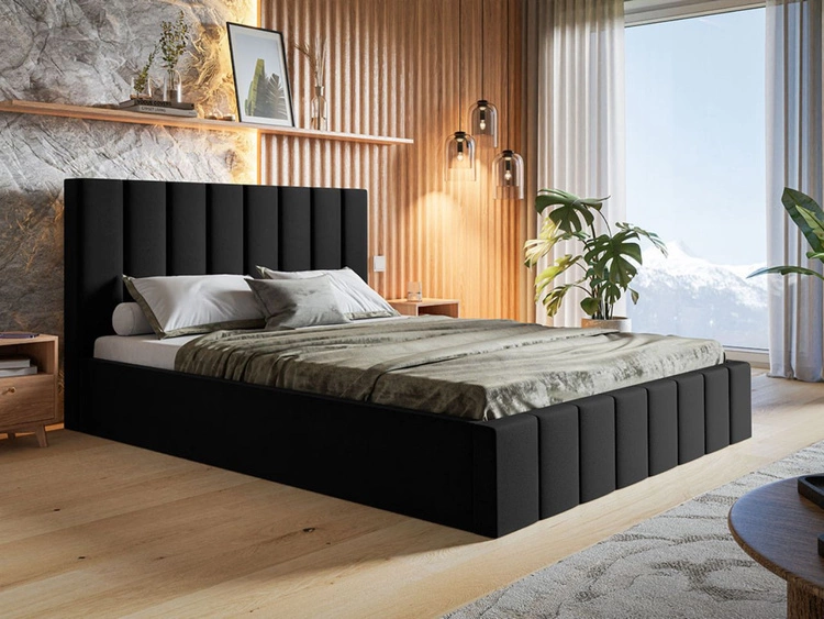 Łóżko tapicerowane z pojemnikiem i stelażem Siena 160x200 czarny