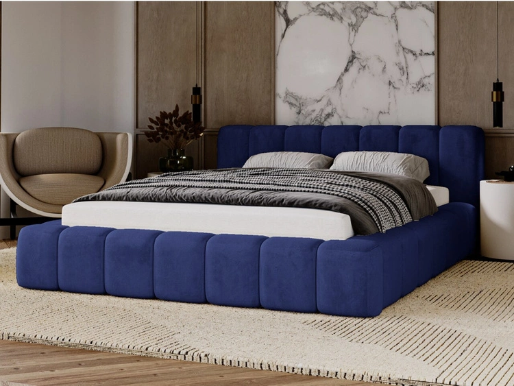 Łóżko tapicerowane z pojemnikiem na pościel 140x200 Ibiza Ciemnoniebieskie