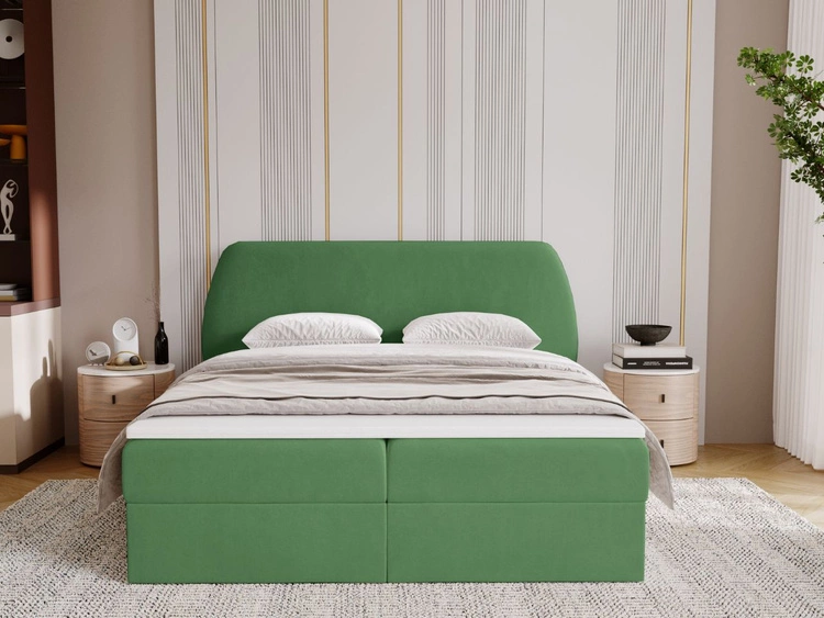 Łóżko kontynentalne z pojemnikiem na pościel 180x200 Bogota Zielone