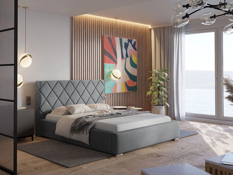 Łóżko tapicerowane z pojemnikiem i stelażem 180x200 Taranto Szare