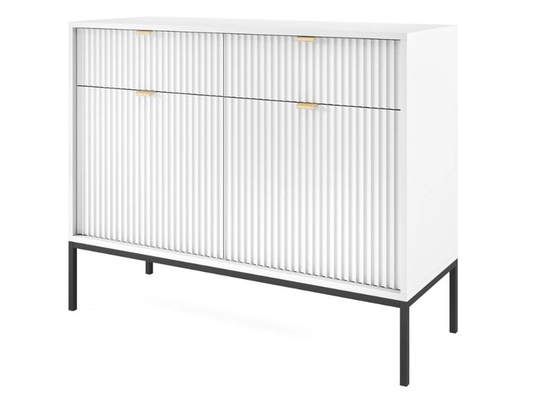 Komoda z drzwiami i szufladami Amber biała na czarnych nogach