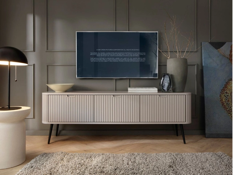 Szafka pod telewizor z drzwiczkami na złotych nogach Viva Beżowa