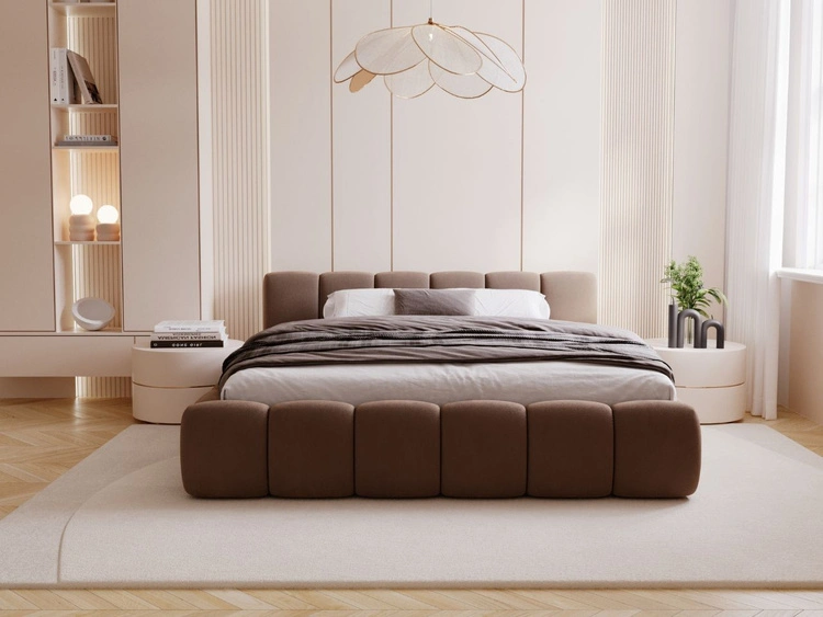 Łóżko tapicerowane z pojemnikiem i stelażem 200x200 Cloud Low brązowe