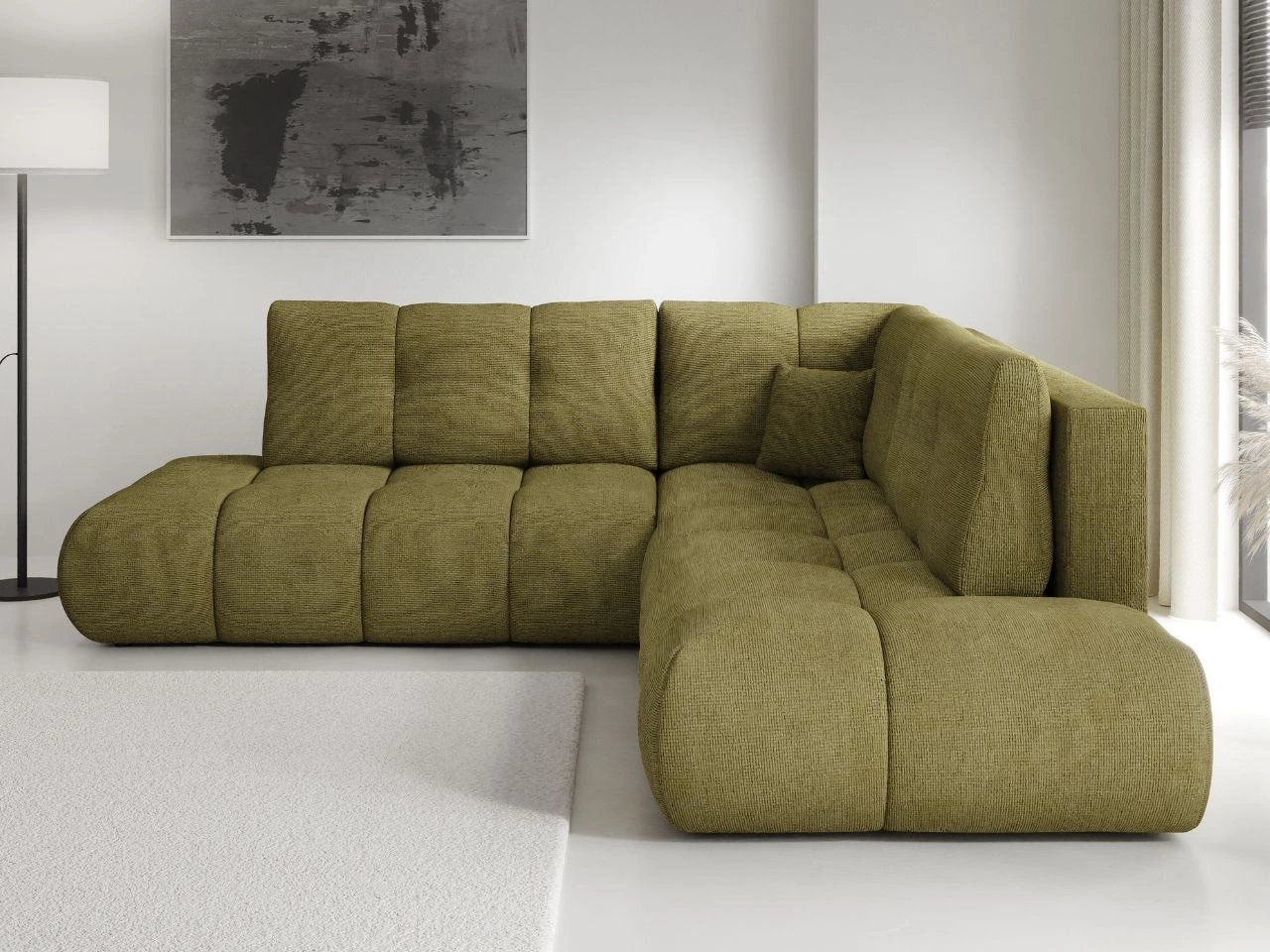 Narożnik z funkcją spania i pojemnikiem Prawy Kair Zielony