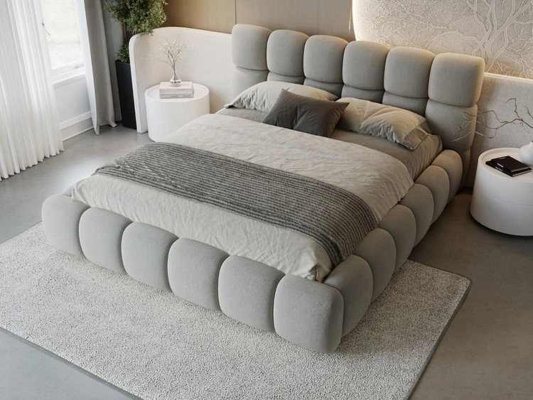 Łóżko tapicerowane z pojemnikiem i stelażem 160x200 Modo Szare