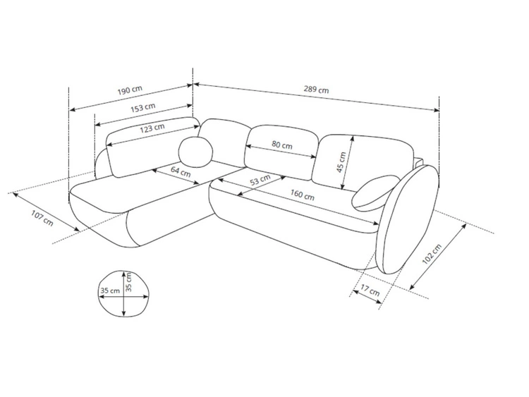 Narożnik z funkcją spania i pojemnikiem Prawy Carino Jasnoszary