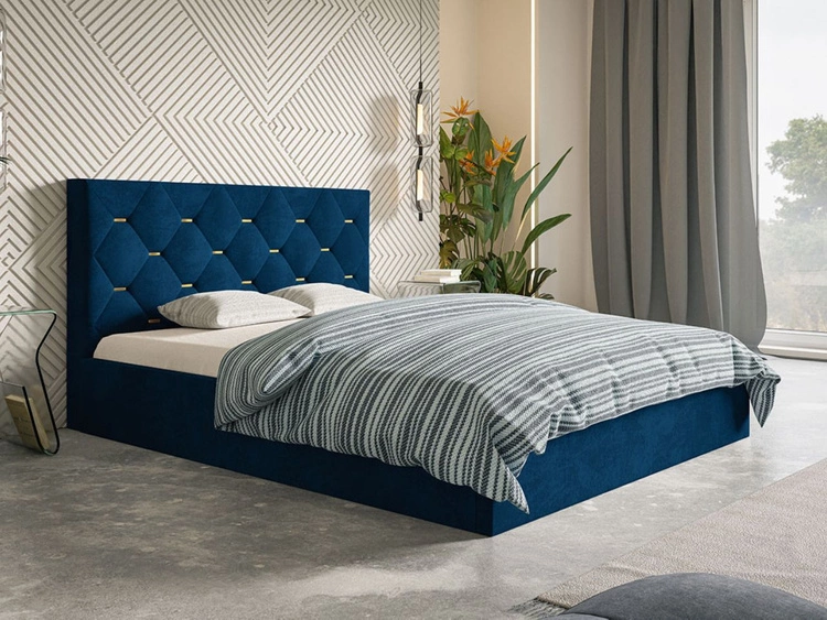 Łóżko tapicerowane z pojemnikiem i stelażem 140x200 Salento granatowe