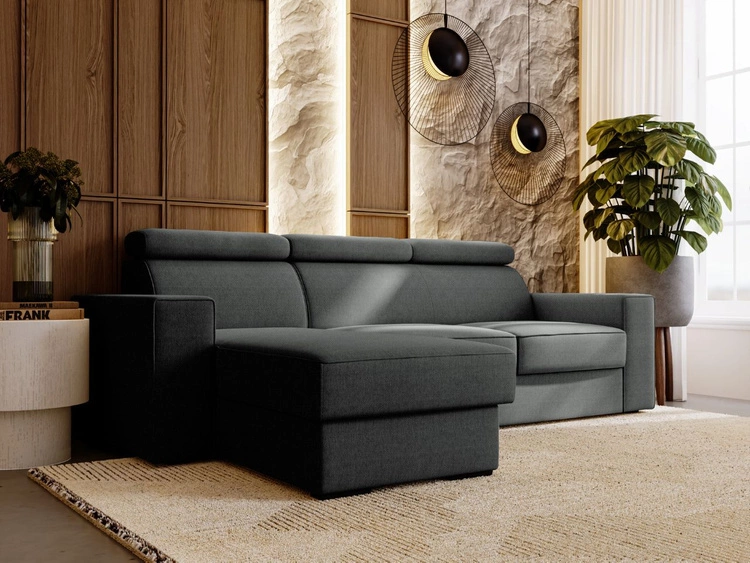 Narożnik L uniwersalny z funkcją spania i pojemnikiem Scala Ciemny szary