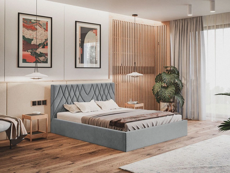 Łóżko tapicerowane z pojemnikiem i stelażem 120x200 Andri szary