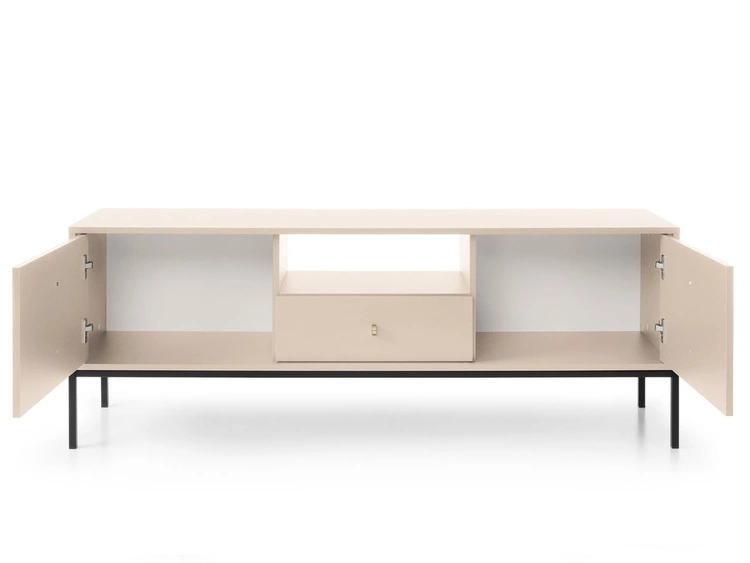 Szafka pod telewizor z szufladami i drzwiczkami na czarnych nóżkach Amor Beż piaskowy