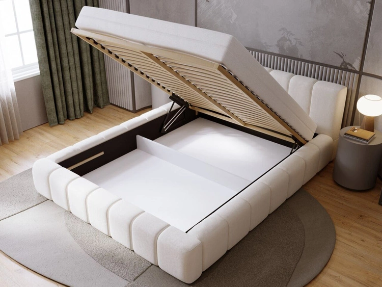 Łóżko tapicerowane z pojemnikiem i stelażem 160x200 Orio Beżowy