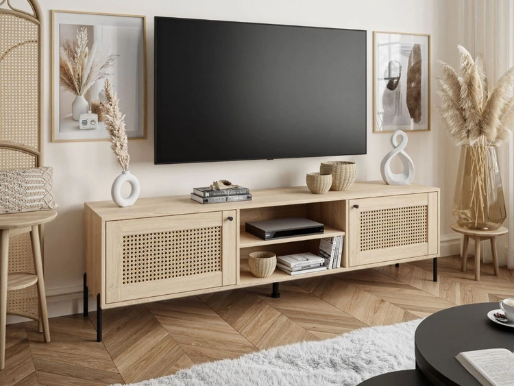 Szafka RTV boho dwudrzwiowa na metalowych nogach Bellance dąb puccini