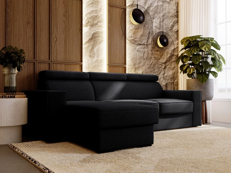 Narożnik L uniwersalny z funkcją spania i pojemnikiem Scala Czarny